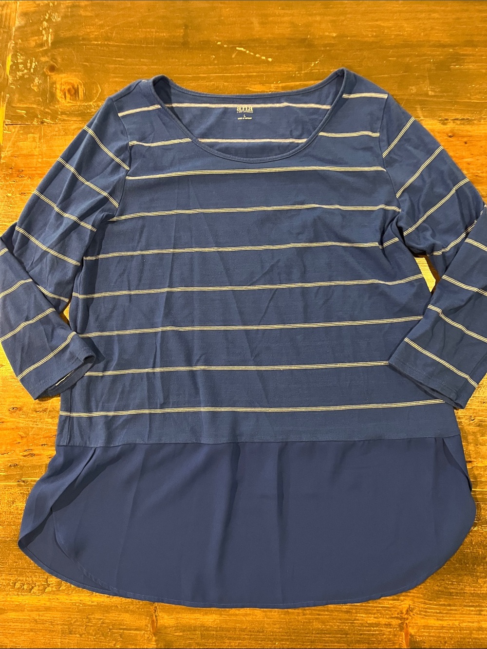 a.n.a Navy and Cream Striped Layered-Hem Tunic